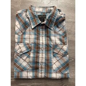 High Noon Pearl Snap Button Western Shirt Men's XXL  Reg Plaid Turquoise White